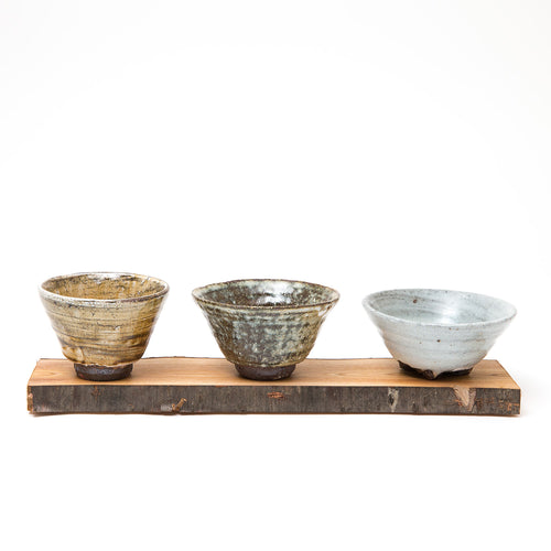 Set of Three Cups with Wooden Tray