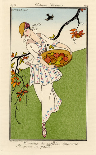 Toilette de taffetas imprimé Chapeau de paille