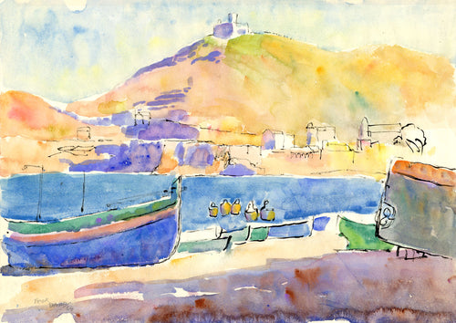 Harbour Scene With Hill Fort