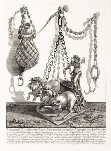 Fig. B. Two Bronze Lamps, one of them in the form of a Chariot Drawn by Two Bulls driven by Diana.