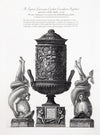 Two cinerary urns, one of them with trophies and arabesques resting on the other with geniuses and torches, both flanked by two views of a small group of a boy with a dolphin.