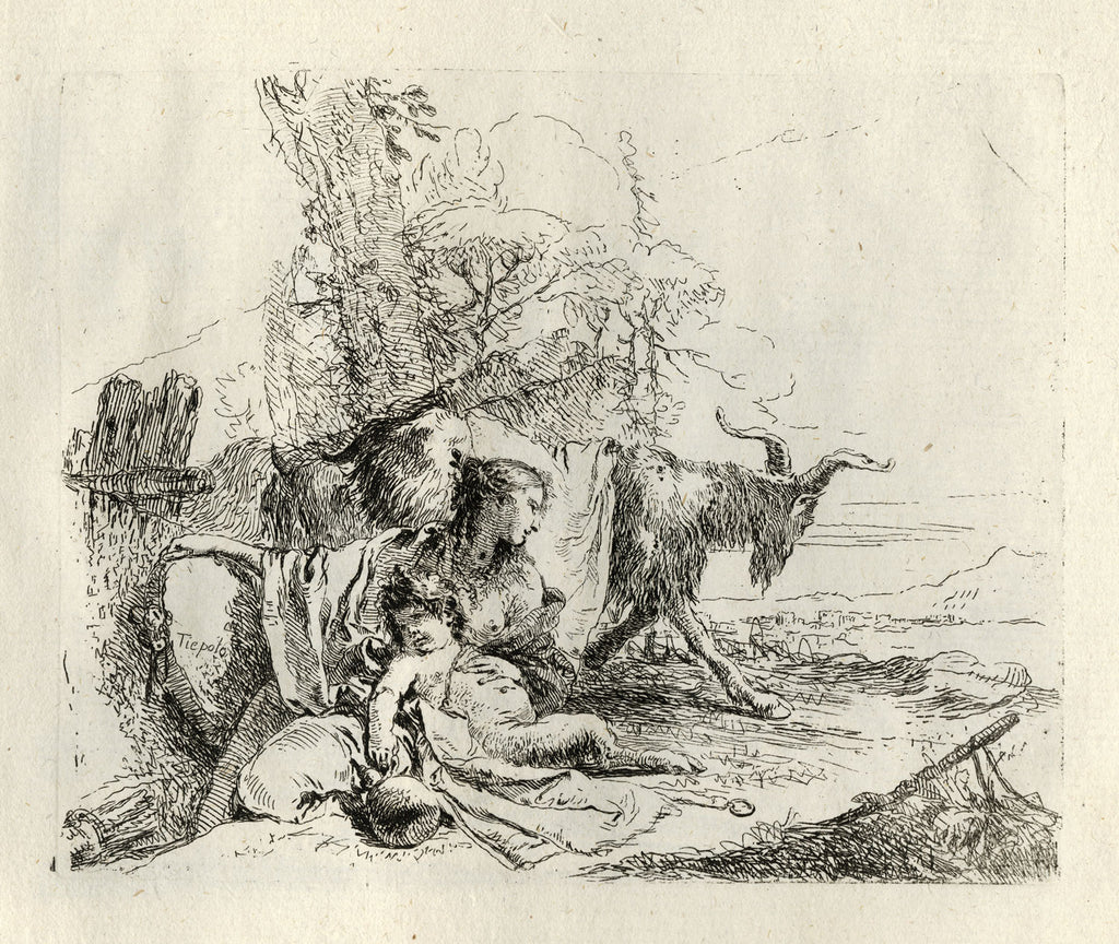 A Nymph With a Small Satyr and Two Goats