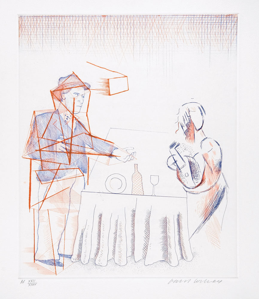 David Hockney Figures with Still Life – Goldmark