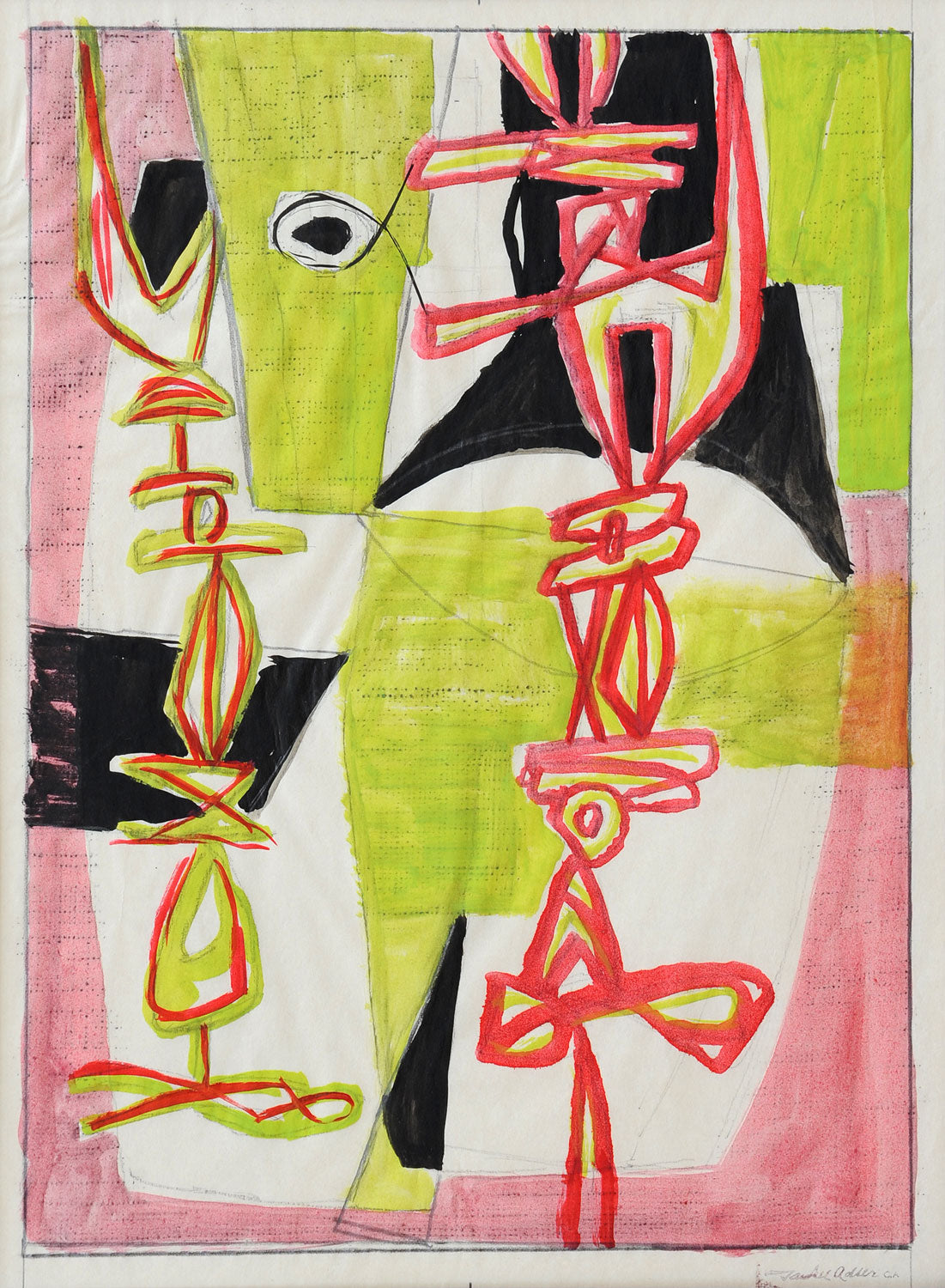 Jankel Adler Abstract Composition, Pink and Green – Goldmark