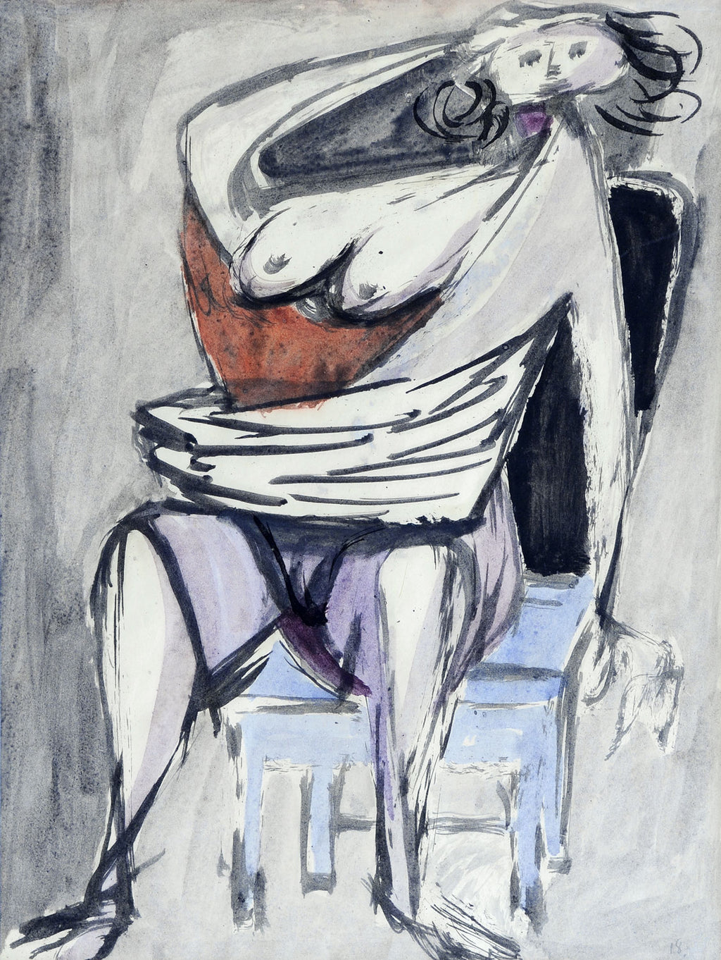 Woman on Blue Chair