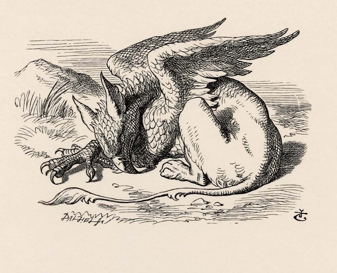 They very soon came upon a Gryphon, lying fast asleep in the sun.