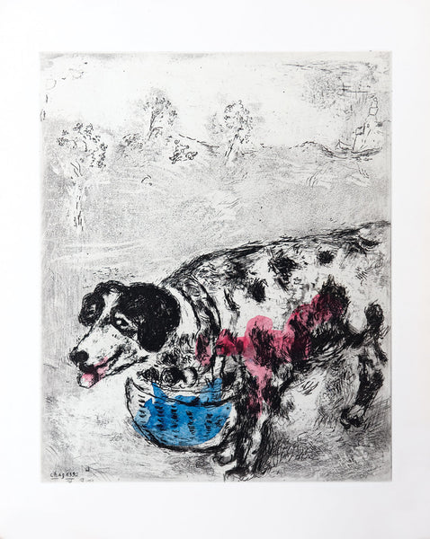 子犬　Marc Chagall 抽象画 金色フレーム Marc Chagall The Dog who carries his Master's Supper around his