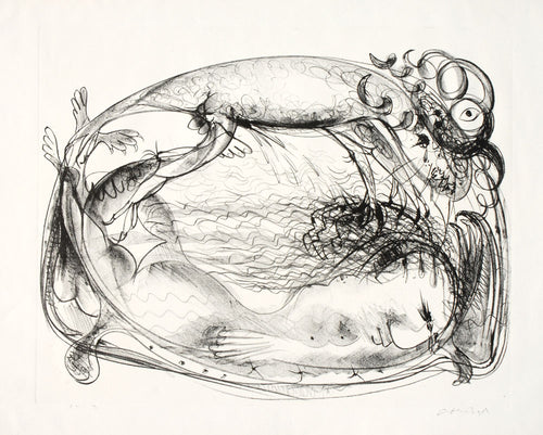 Nude on Couch with Beast Below Ram's Head