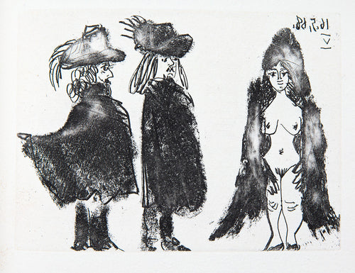 Cavalier et son Valet, et Jeune Fille Vêtue d'une Mante