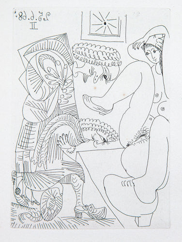 Jeune Femme Montrant son Sexe à Deux Cortisans Grotesques Prosternes