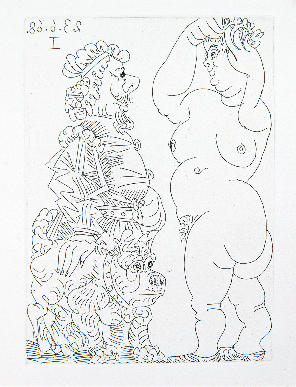 Grosse Prostituée et Homme au Beret Rembranesque et au Bouledogue Français