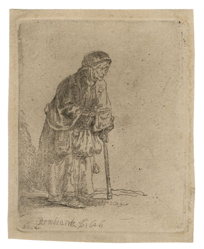 Beggar Woman Leaning on Stick
