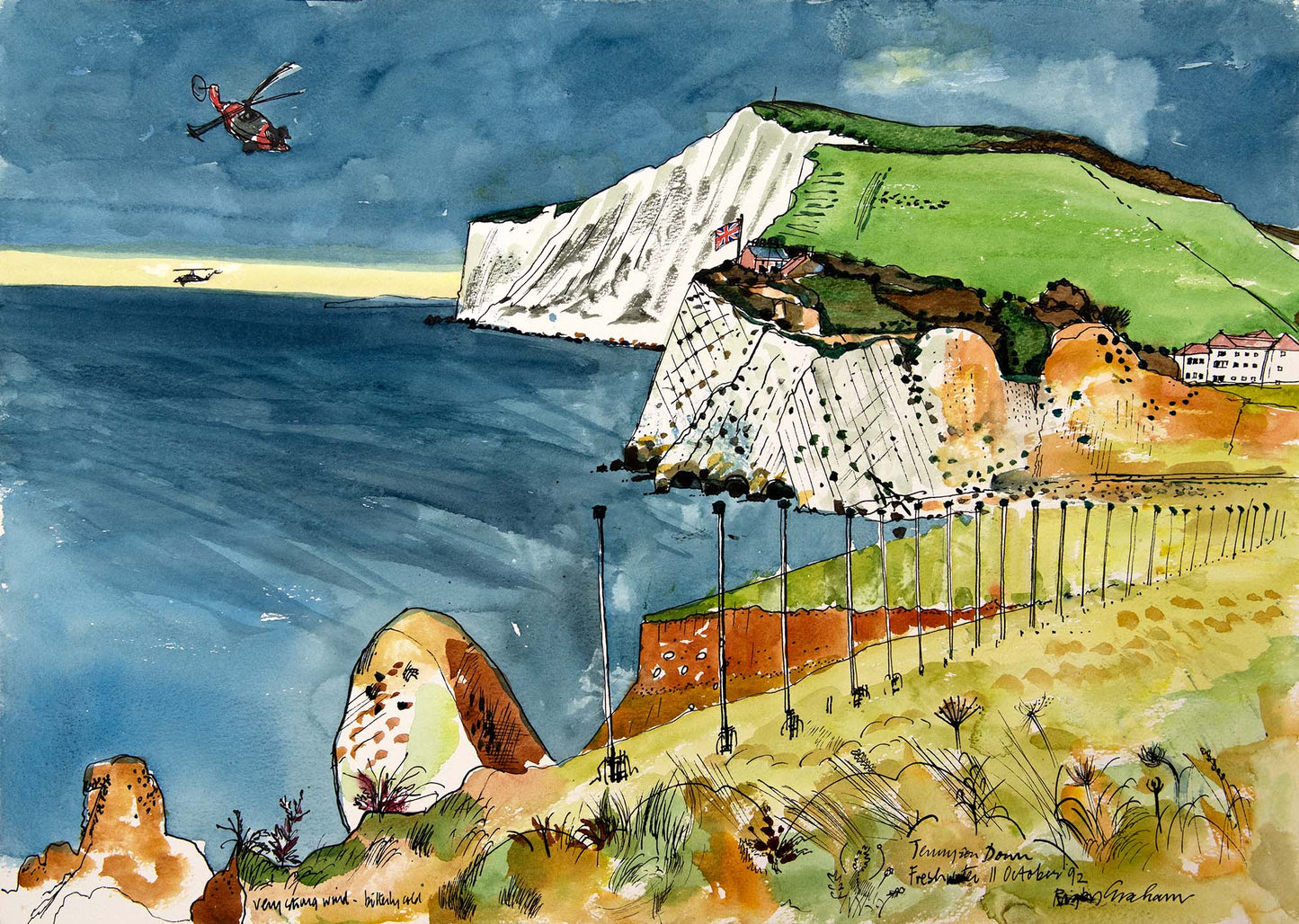 Tennyson Down, Freshwater Bay with Helicopter