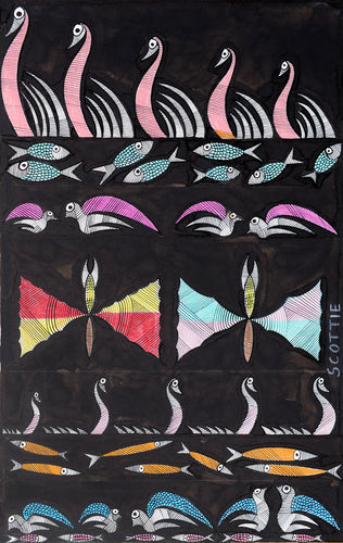 Family of Swans with Fish & Butterflies