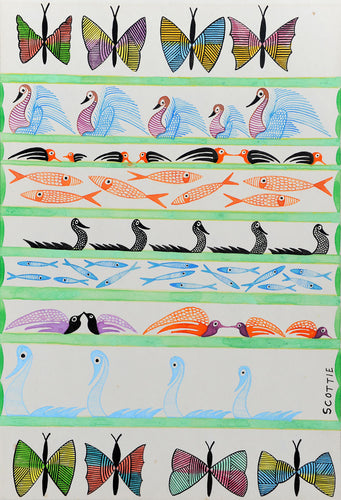 Rows of Butterflies, Birds & Fish