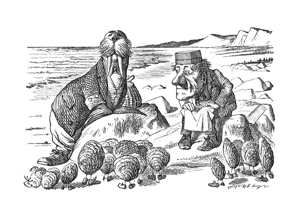 But wait a bit,' the Oysters cried, 'Before we have our chat…'